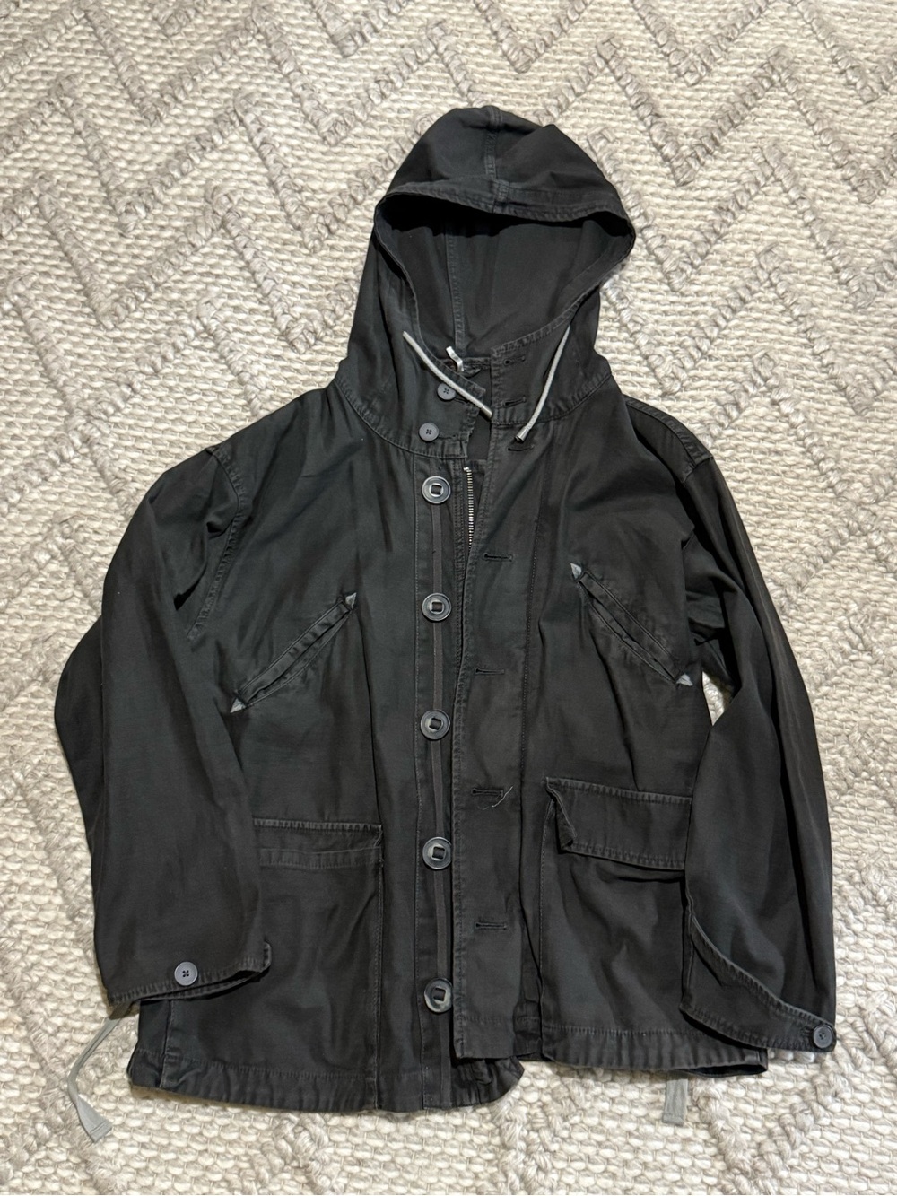 Free People Black Hooded Utility Jacket